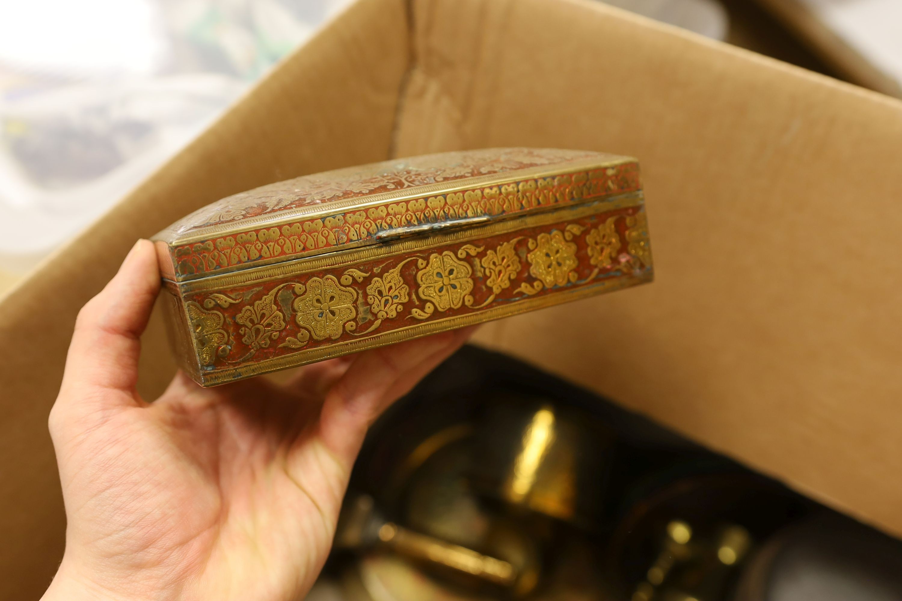 A group of assorted metalware including Indian and Persian trays